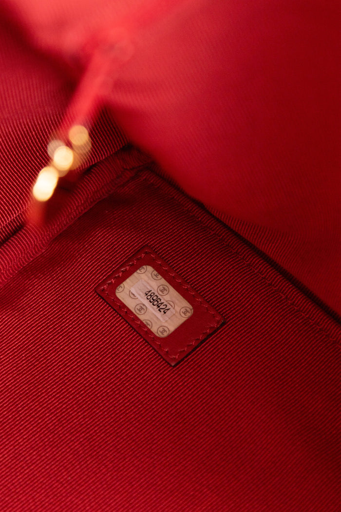 90s Chanel Red Caviar Leather Small Boston Bag