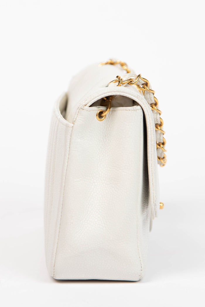90s Chanel White Vertical Stitch Single Flap Bag with 24k GHW
