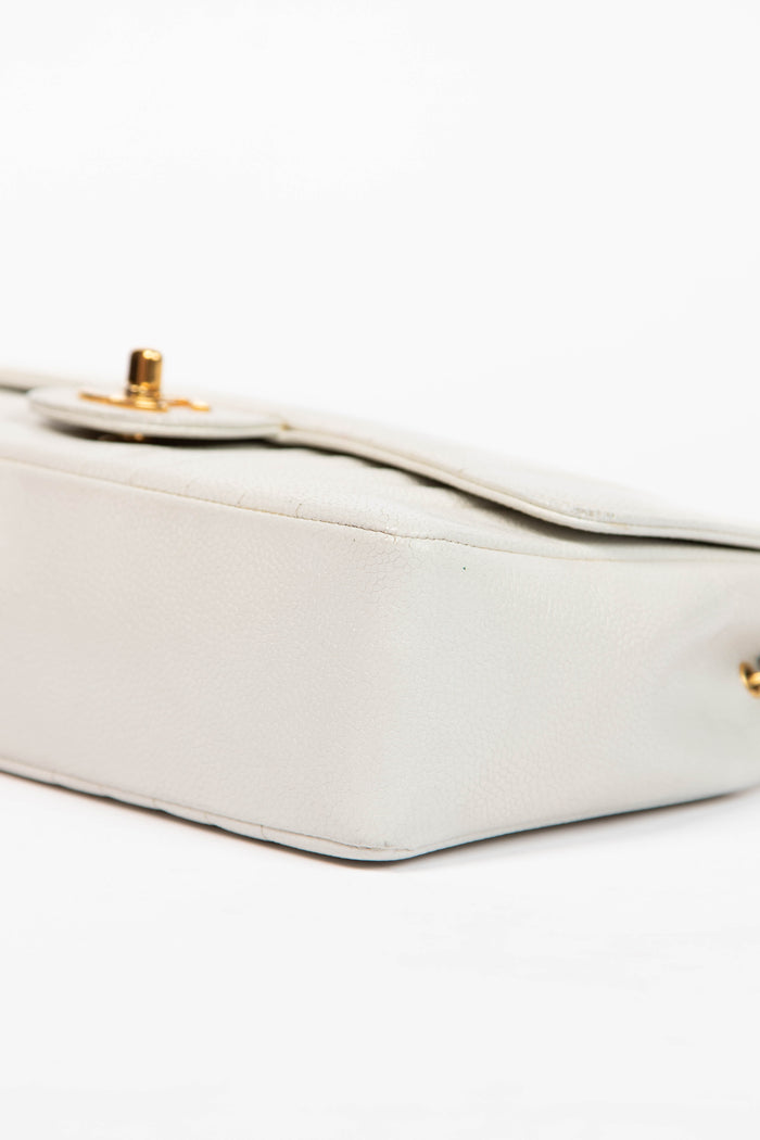 90s Chanel White Vertical Stitch Single Flap Bag with 24k GHW