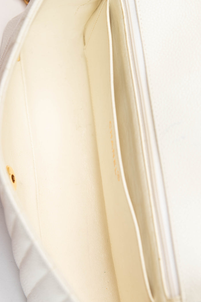 90s Chanel White Vertical Stitch Single Flap Bag with 24k GHW