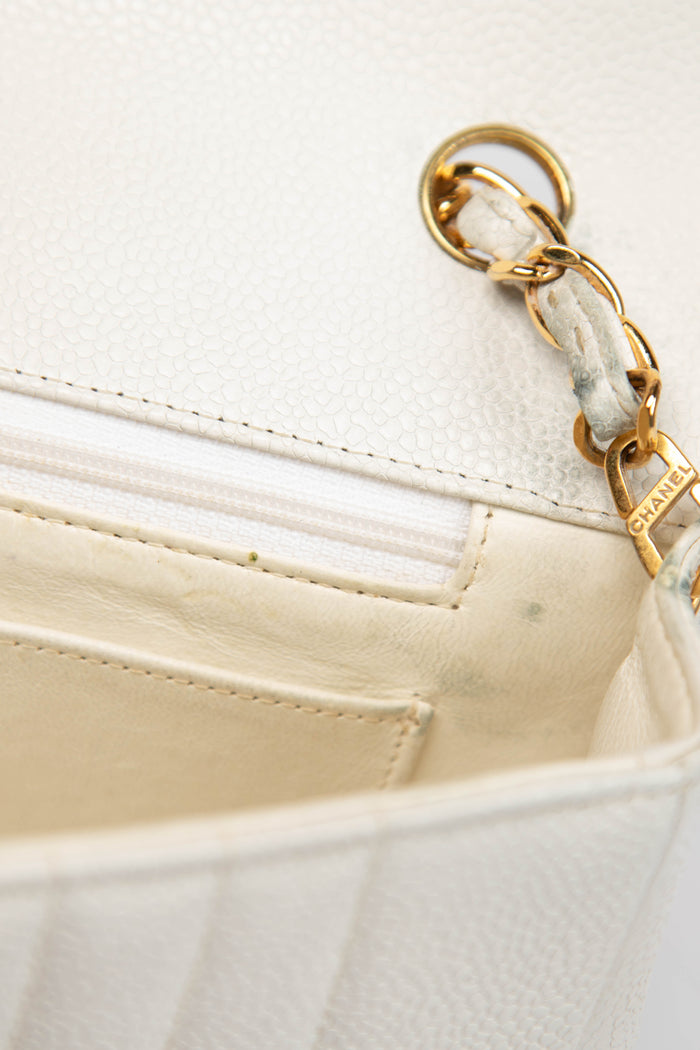 90s Chanel White Vertical Stitch Single Flap Bag with 24k GHW