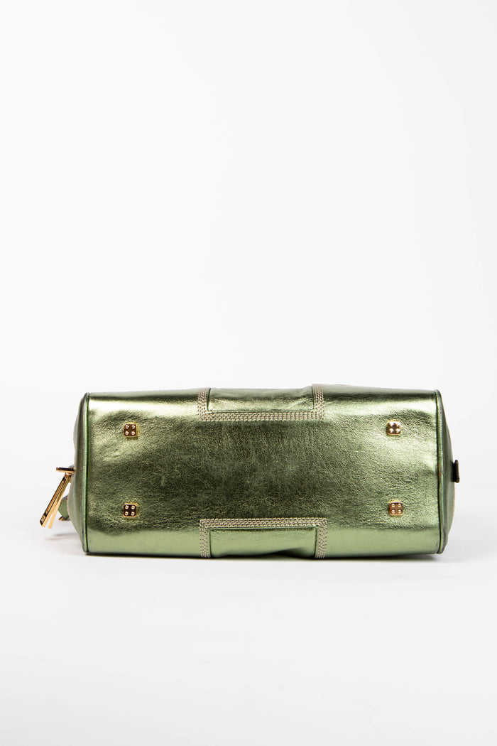 Vintage Loewe Green Metallic Leather Amazona Top Handle Bag