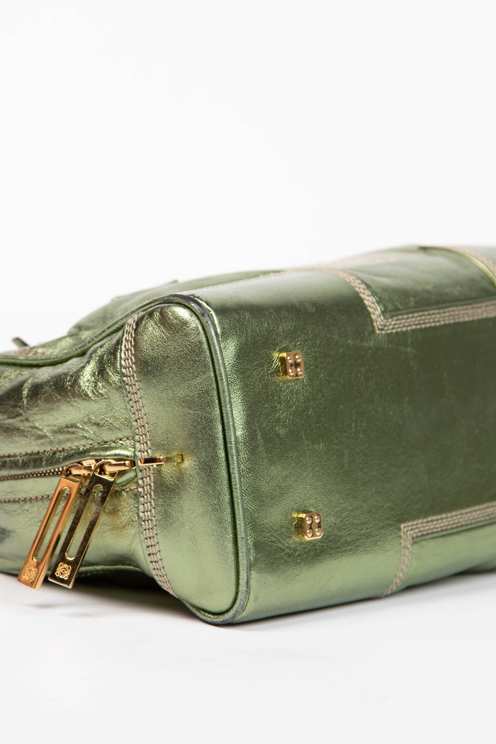 Vintage Loewe Green Metallic Leather Amazona Top Handle Bag