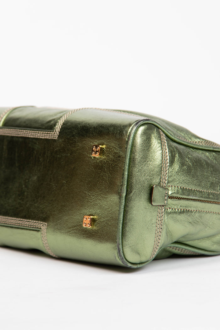 Vintage Loewe Green Metallic Leather Amazona Top Handle Bag