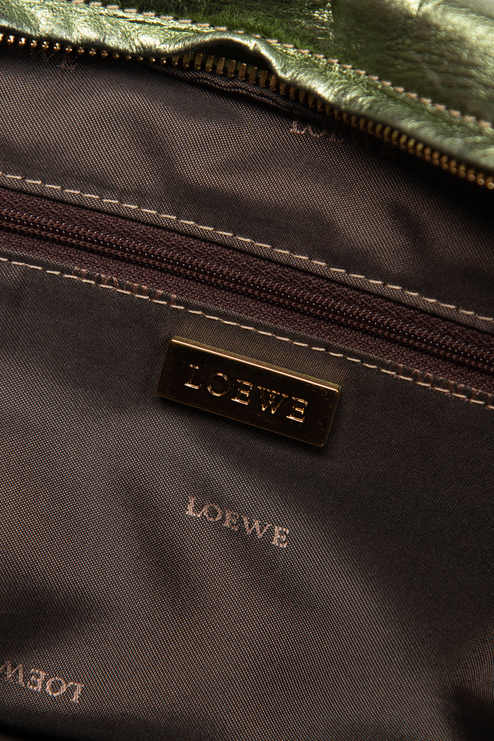 Vintage Loewe Green Metallic Leather Amazona Top Handle Bag