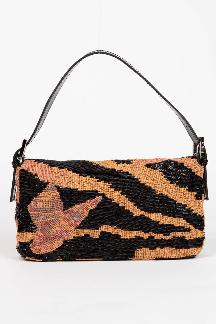 RARE 2000s Fendi Beaded & Crystal Embellished Baguette Shoulder Bag