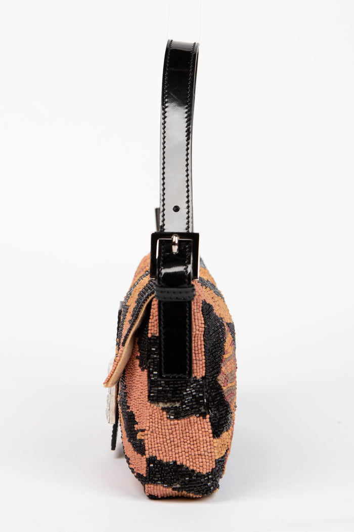 RARE 2000s Fendi Beaded & Crystal Embellished Baguette Shoulder Bag