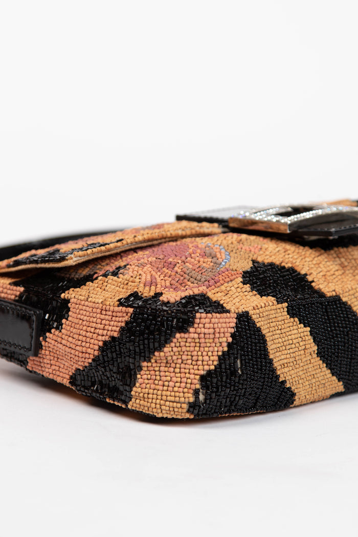 RARE 2000s Fendi Beaded & Crystal Embellished Baguette Shoulder Bag