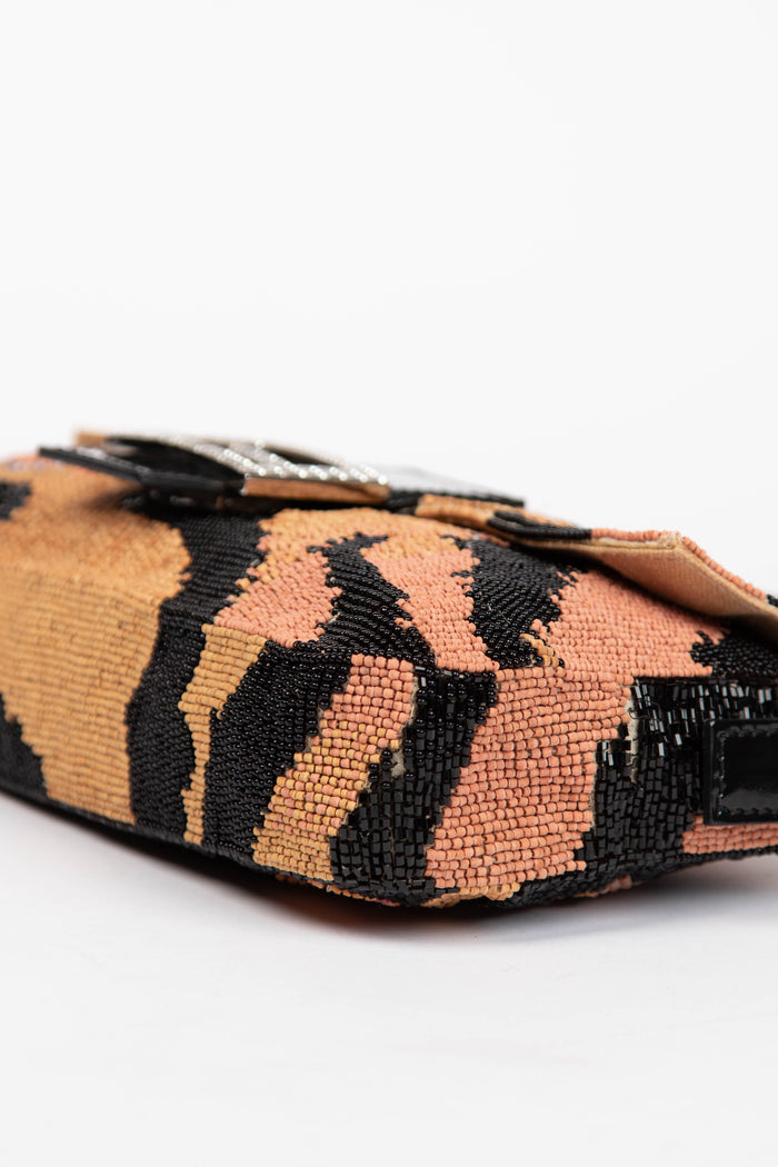 RARE 2000s Fendi Beaded & Crystal Embellished Baguette Shoulder Bag