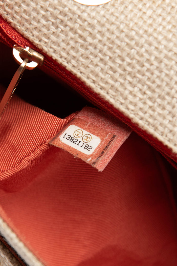 RARE 2009 Chanel Linen Camellia Medium Single Flap Shoulder Bag