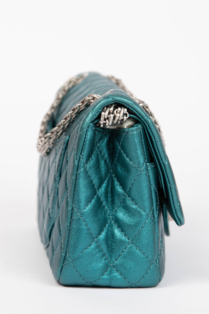 2000s Chanel Blue Metallic Re-issue Small Double Flap Shoulder Bag