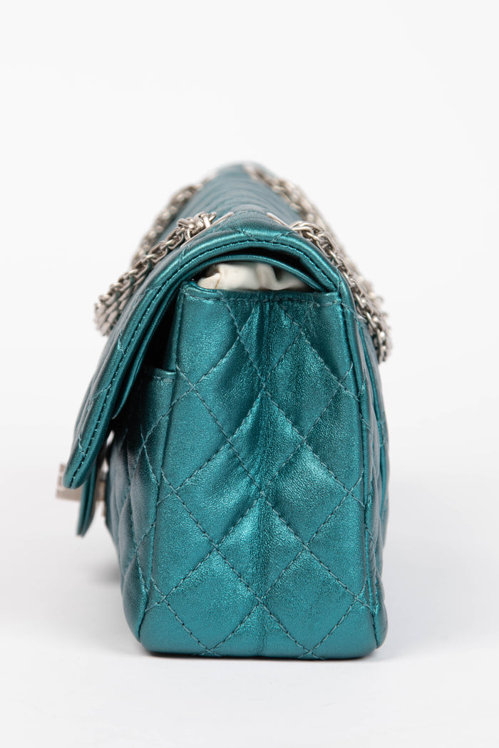 2000s Chanel Blue Metallic Re-issue Small Double Flap Shoulder Bag