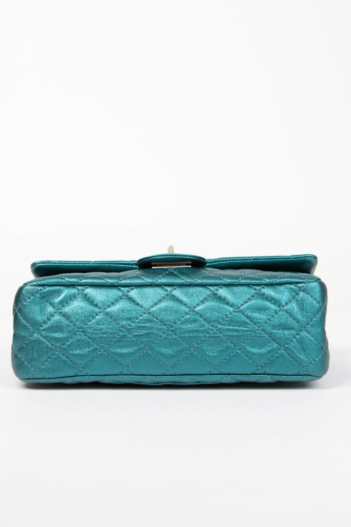 2000s Chanel Blue Metallic Re-issue Small Double Flap Shoulder Bag