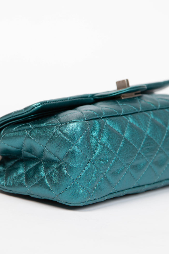 2000s Chanel Blue Metallic Re-issue Small Double Flap Shoulder Bag