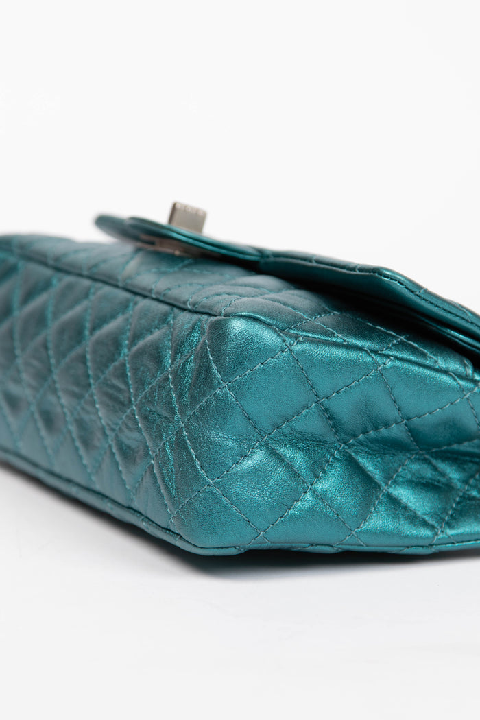 2000s Chanel Blue Metallic Re-issue Small Double Flap Shoulder Bag