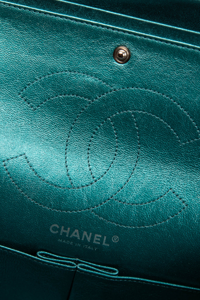 2000s Chanel Blue Metallic Re-issue Small Double Flap Shoulder Bag