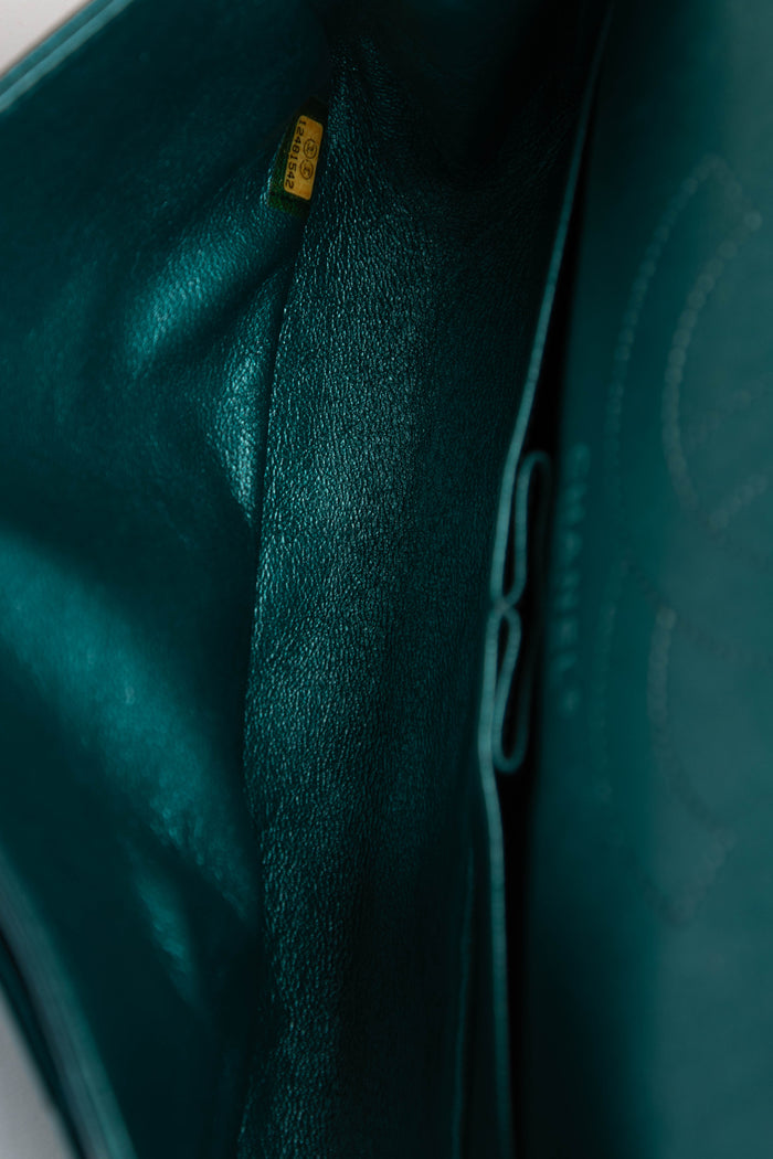 2000s Chanel Blue Metallic Re-issue Small Double Flap Shoulder Bag