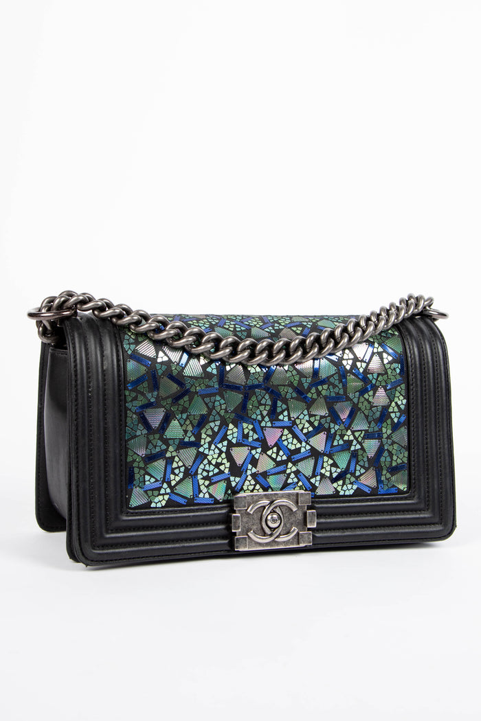 2010s Chanel Black Lambskin Leather Mosaic Medium Boy Bag