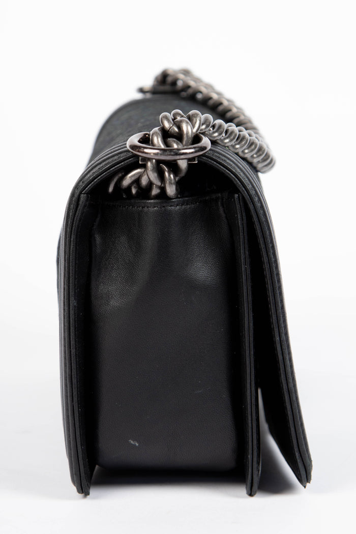 2010s Chanel Black Lambskin Leather Mosaic Medium Boy Bag