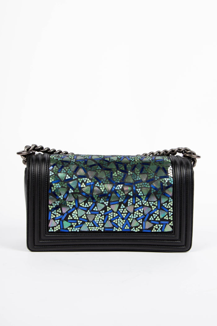 2010s Chanel Black Lambskin Leather Mosaic Medium Boy Bag