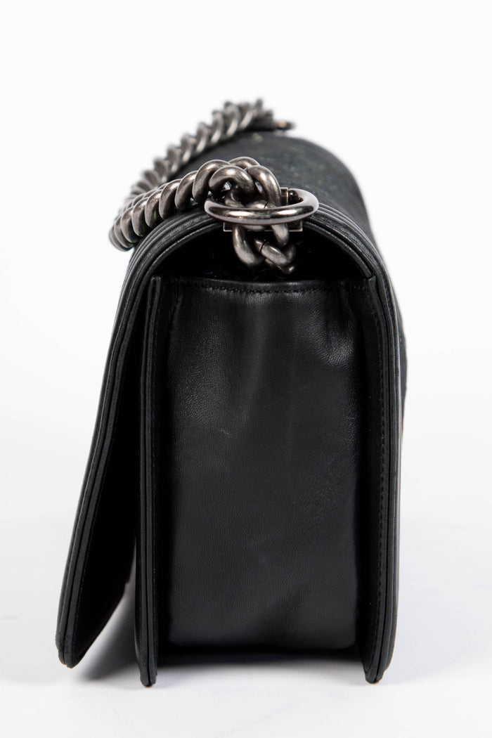 2010s Chanel Black Lambskin Leather Mosaic Medium Boy Bag