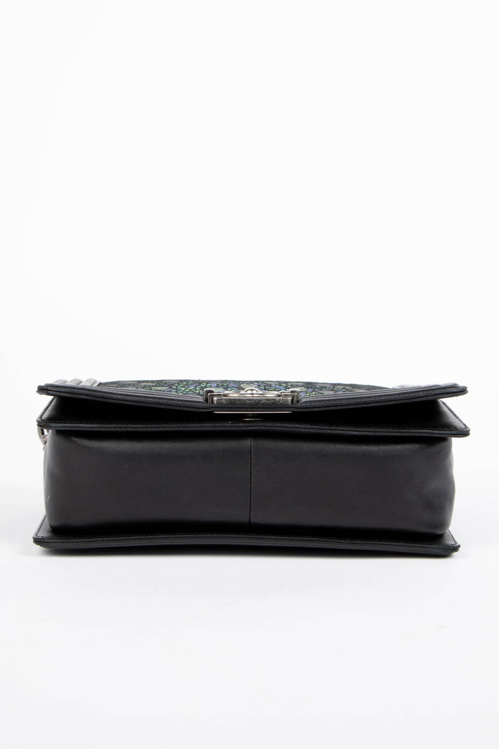 2010s Chanel Black Lambskin Leather Mosaic Medium Boy Bag