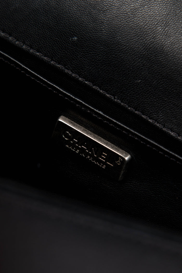 2010s Chanel Black Lambskin Leather Mosaic Medium Boy Bag