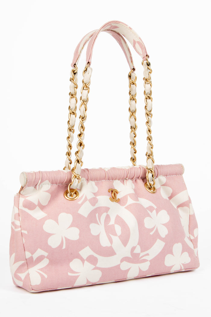 2000s Chanel Pink Clover Canvas Shoulder Bag