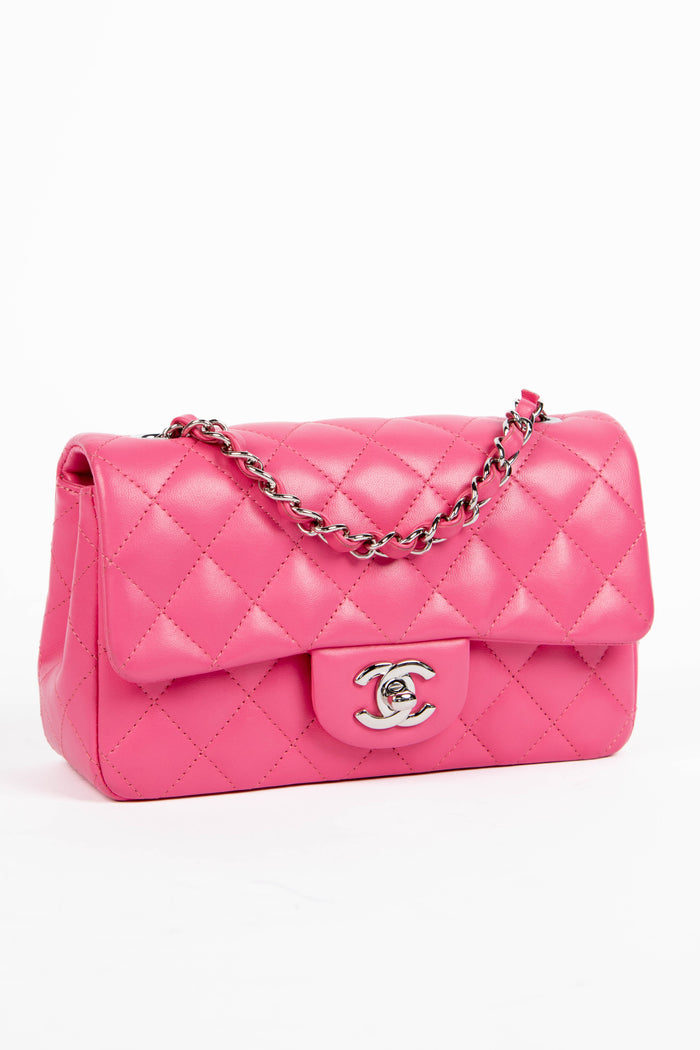 2010s Chanel Pink Lambskin Leather Mini Rectangular Flap Shoulder Bag