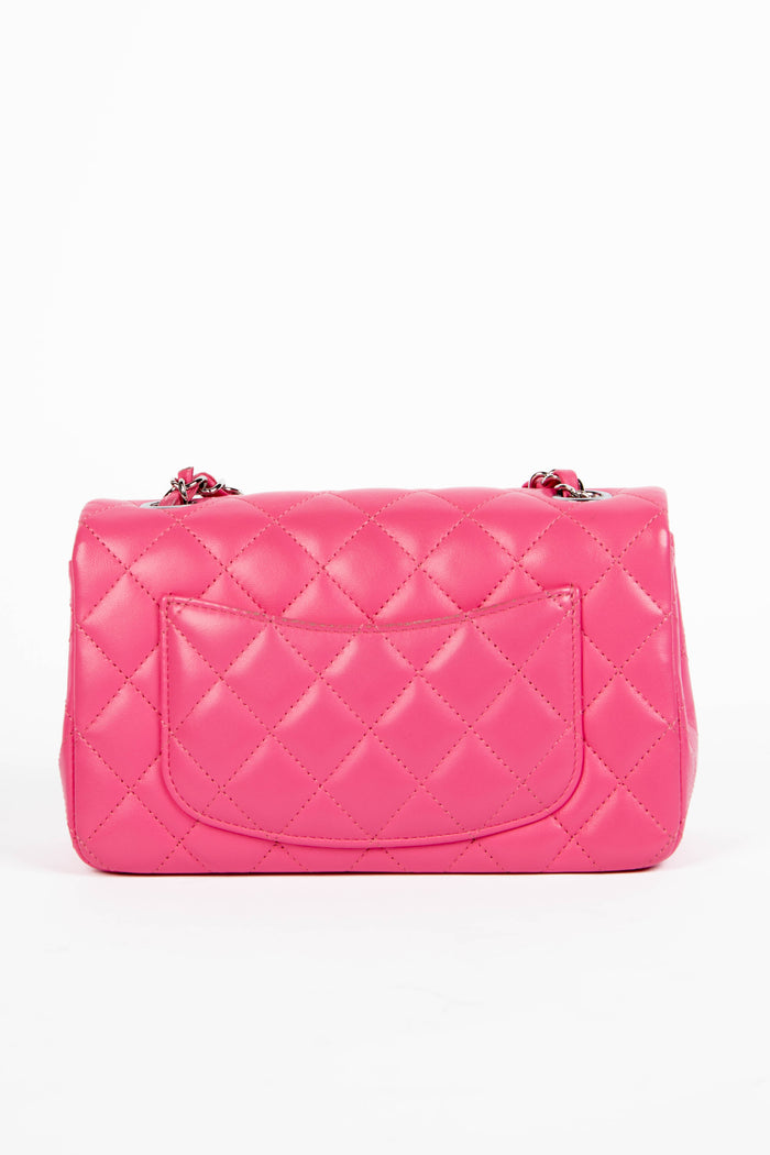 2010s Chanel Pink Lambskin Leather Mini Rectangular Flap Shoulder Bag