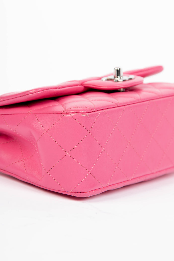 2010s Chanel Pink Lambskin Leather Mini Rectangular Flap Shoulder Bag