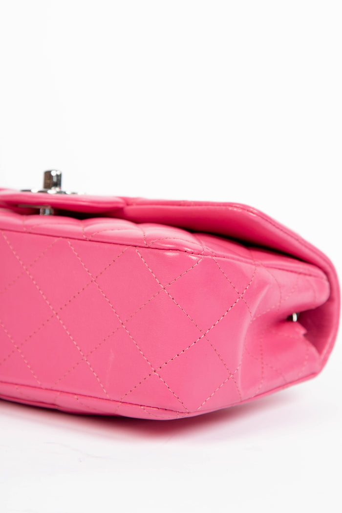 2010s Chanel Pink Lambskin Leather Mini Rectangular Flap Shoulder Bag