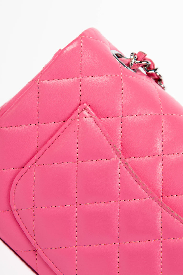 2010s Chanel Pink Lambskin Leather Mini Rectangular Flap Shoulder Bag