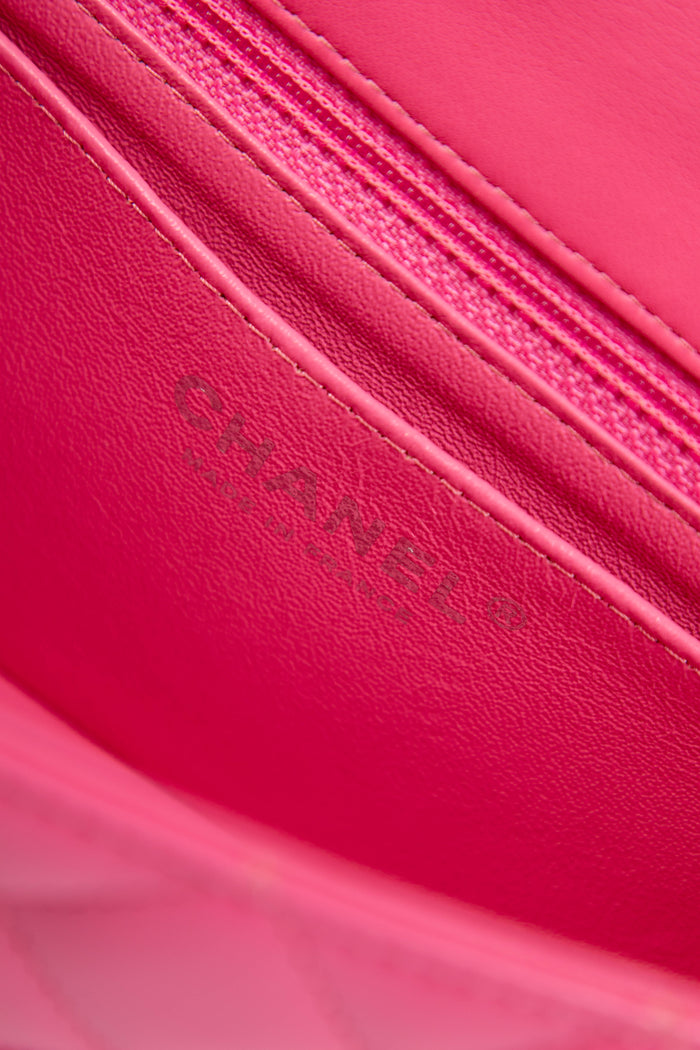 2010s Chanel Pink Lambskin Leather Mini Rectangular Flap Shoulder Bag
