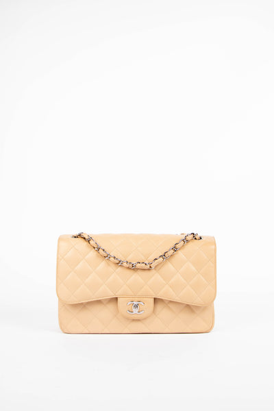 2019 Chanel Beige Caviar Leather Jumbo Double Flap Shoulder Bag