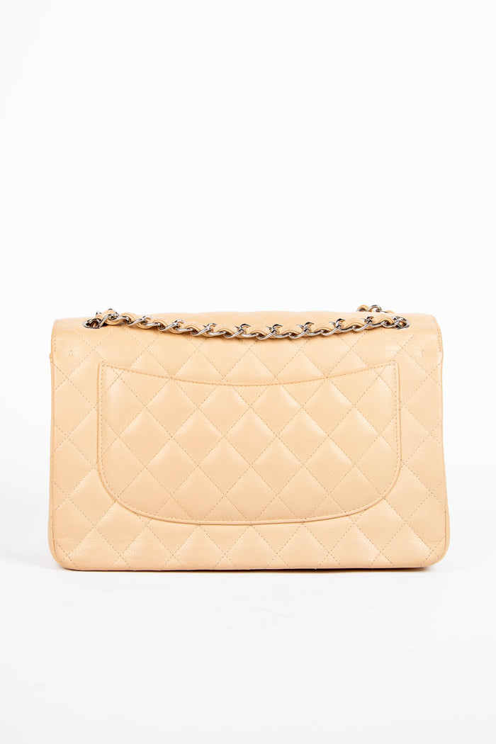 2019 Chanel Beige Caviar Leather Jumbo Double Flap Shoulder Bag
