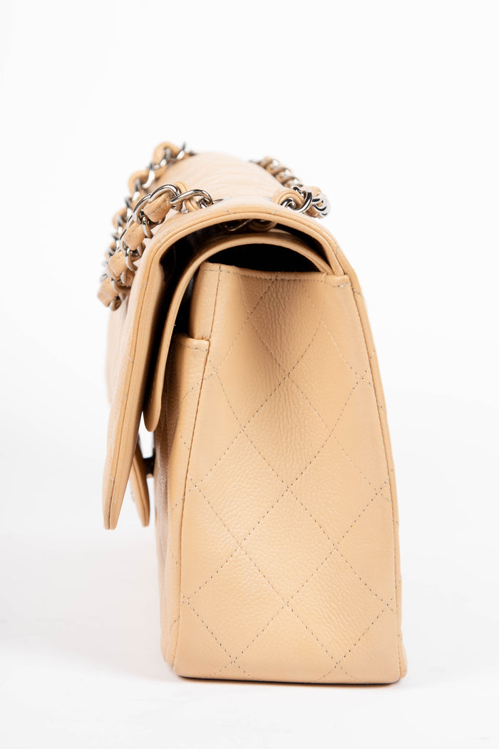 2019 Chanel Beige Caviar Leather Jumbo Double Flap Shoulder Bag