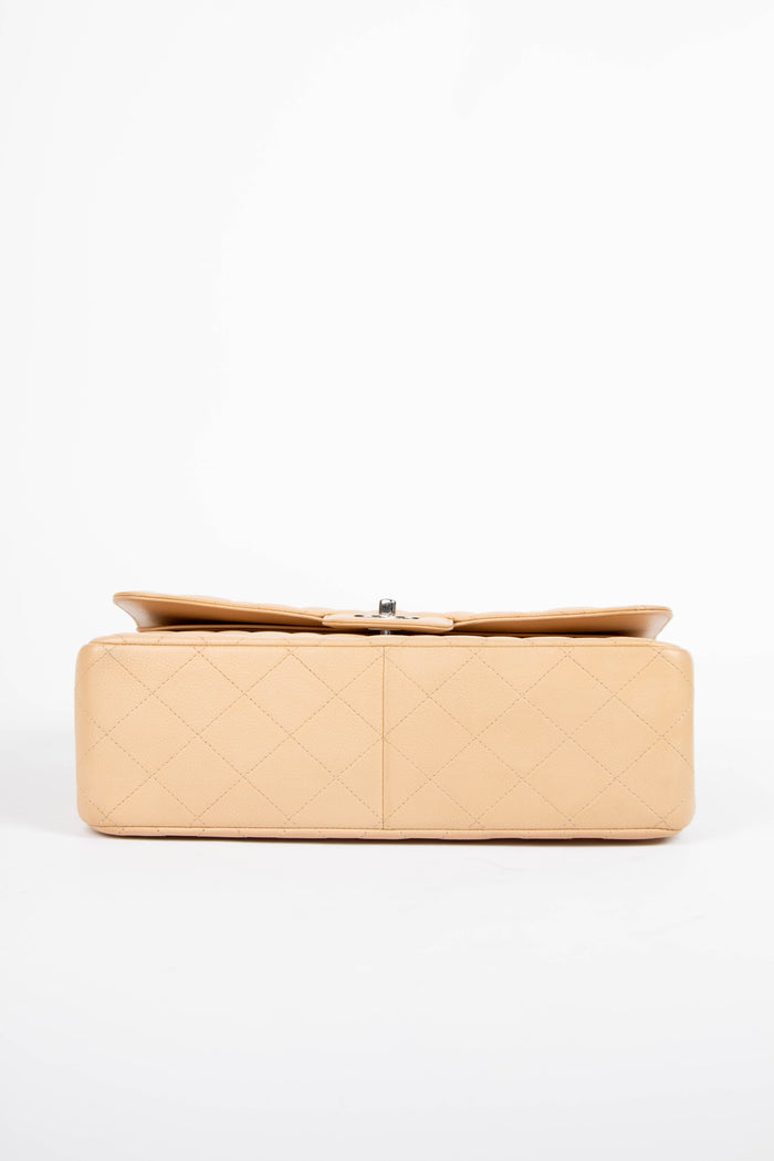 2019 Chanel Beige Caviar Leather Jumbo Double Flap Shoulder Bag