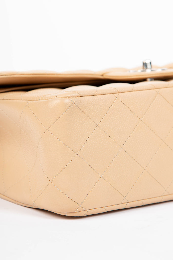 2019 Chanel Beige Caviar Leather Jumbo Double Flap Shoulder Bag