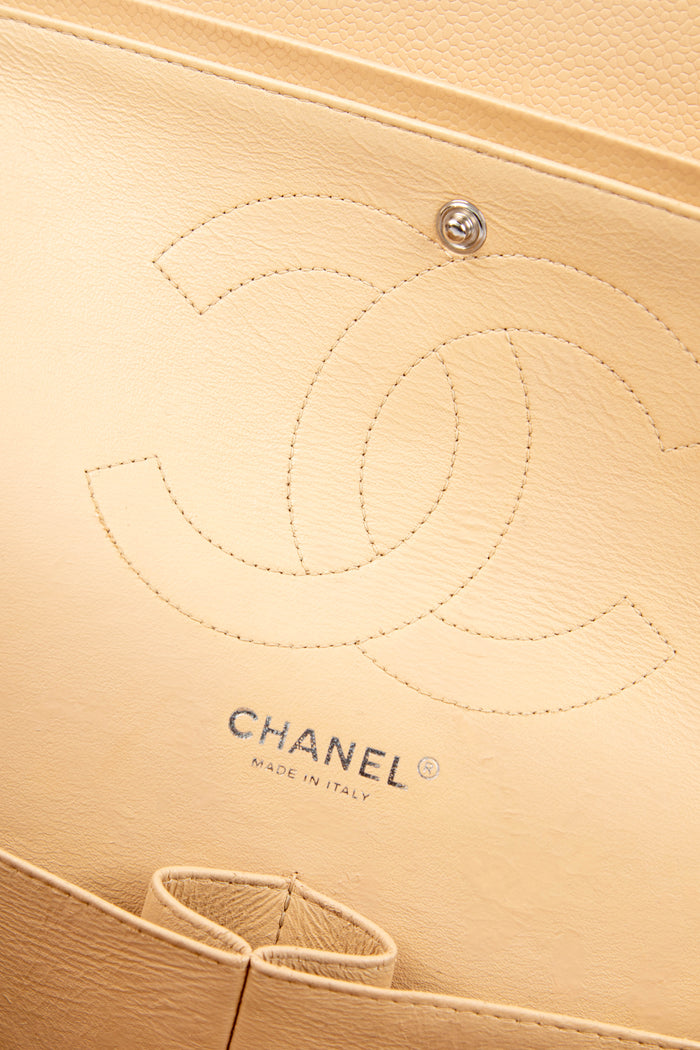 2019 Chanel Beige Caviar Leather Jumbo Double Flap Shoulder Bag