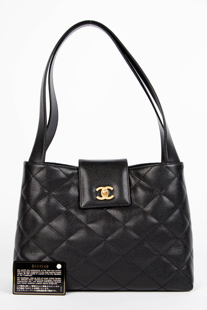 2000s Chanel Black Caviar Leather Shoulder Bag with GHW