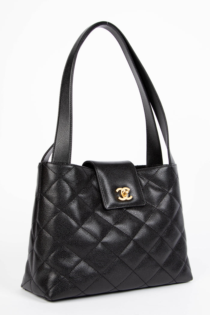 2000s Chanel Black Caviar Leather Shoulder Bag with GHW