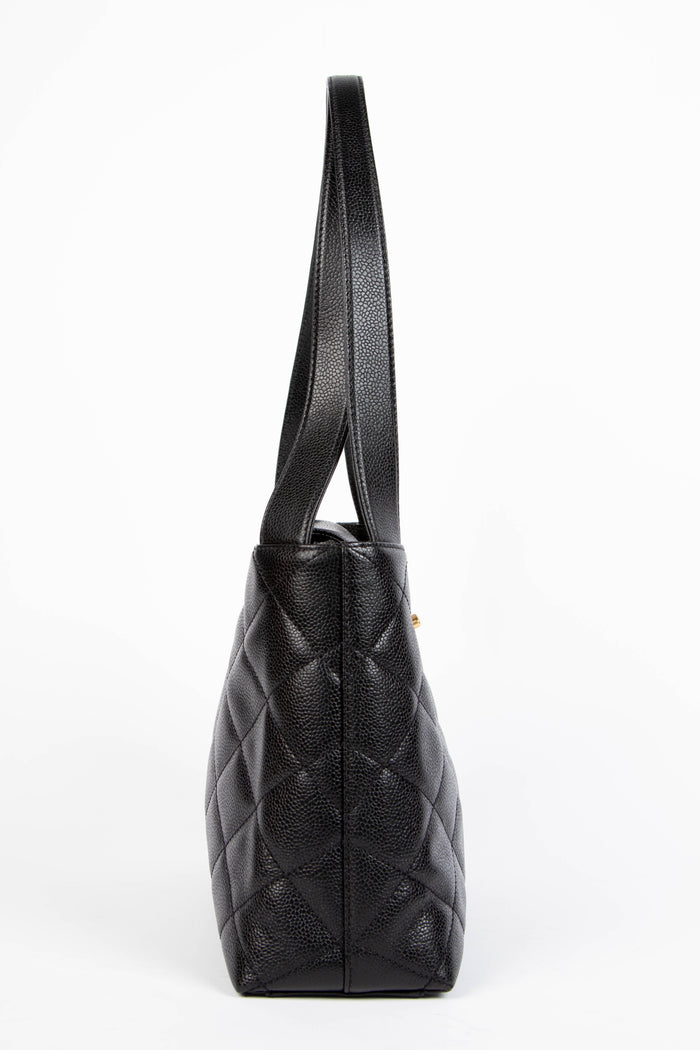 2000s Chanel Black Caviar Leather Shoulder Bag with GHW
