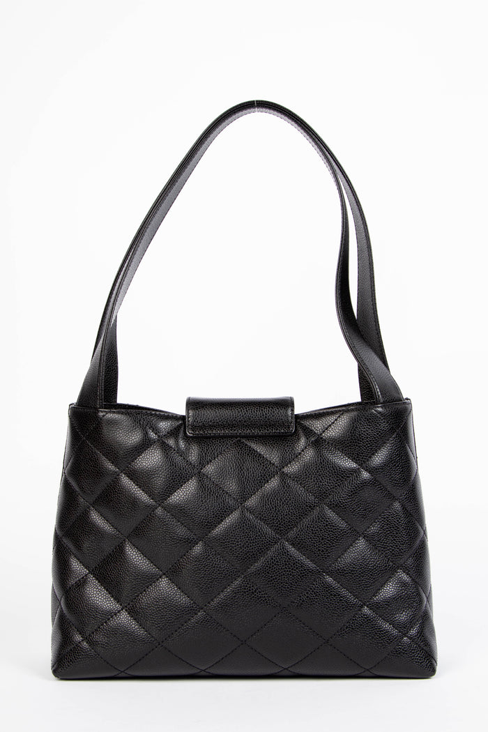 2000s Chanel Black Caviar Leather Shoulder Bag with GHW