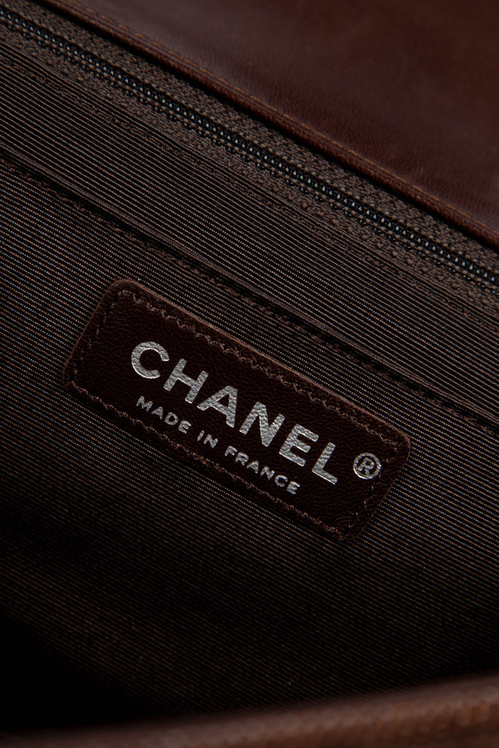 RARE 2000s Chanel Mixed Leather Patchwork East West Single Flap Bag