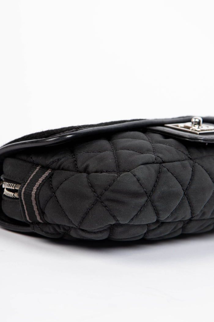 2000s Chanel Sports Line Black Pony Hair Quilted Shoulder Bag