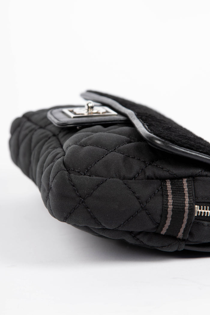 2000s Chanel Sports Line Black Pony Hair Quilted Shoulder Bag