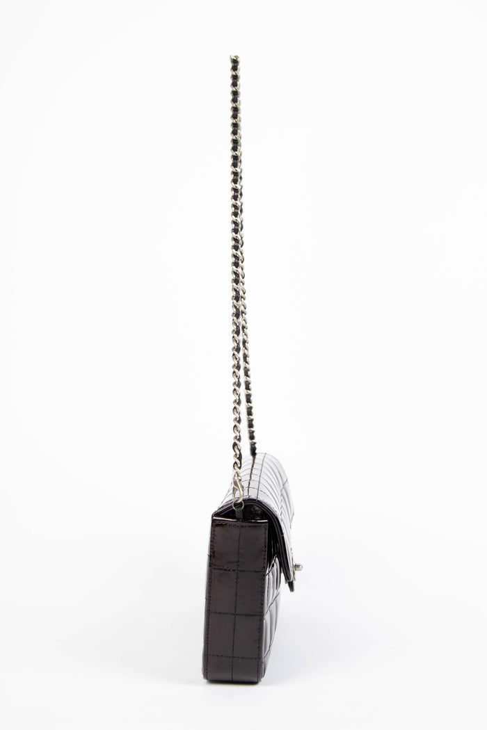 2000s Chanel Black Patent Leather East West Chocolate Bar Flap Bag