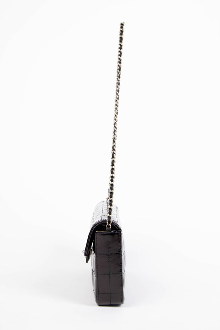 2000s Chanel Black Patent Leather East West Chocolate Bar Flap Bag
