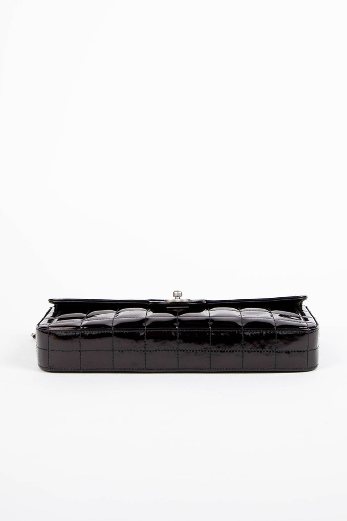 2000s Chanel Black Patent Leather East West Chocolate Bar Flap Bag